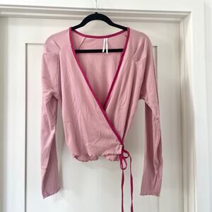 Anthropologie Long Sleeve Two-Tone Pink V-Neck Wrap Cardigan Top XL